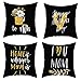 Lieson Juego de 4 fundas de almohada de 20 x 20 fundas de cojín decorativas decorativas de color negro, blanco, amarillo, 50 x 50 cm, diseño de flores de corazón, color negro y blanco