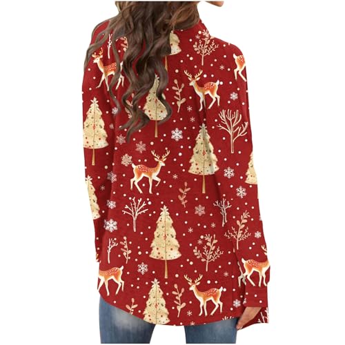 Christmas Cardigan for Women Casual Long Sleeve Shirts Ugly Funny Xmas Tree Print Graphic Tops Holiday Outfits4