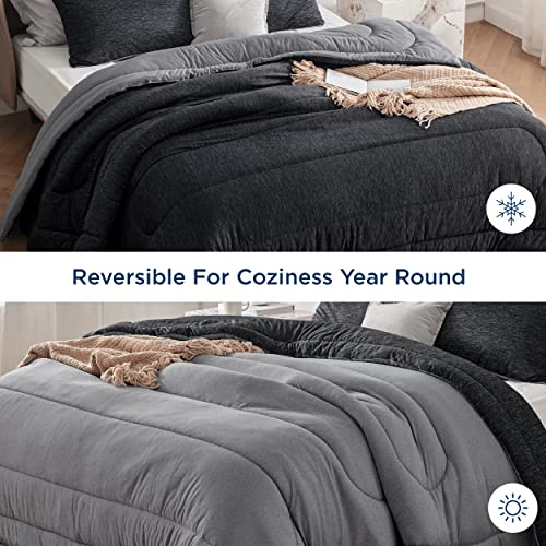 Image of Bedsure Full Comforter Set - Cooling and Warm Bed Set, Charcoal Black Reversible Bedding for All Season, 3 Pieces, 1 Full Size Comforter (82 inchx88 inch) and 2 Pillow Cases (20 inchx26 inch)
