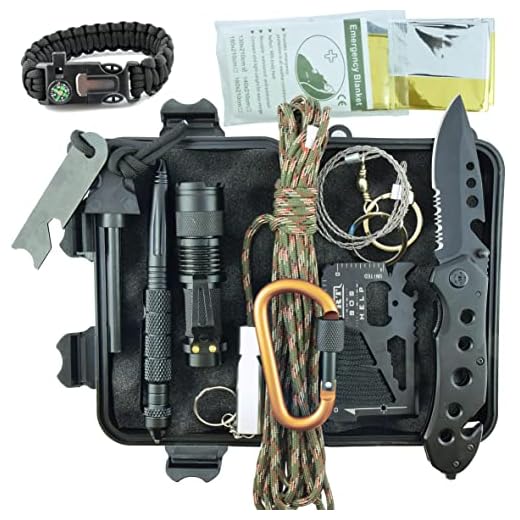 Kit de Supervivencia Militar Profesional de Tercera Generación Emergencia Montaña Excursión Senderismo al Aire Libre 11En1 Linterna Pulsera Táctica Paracord Multiuso Pedernal Navaja Viaje Acampar