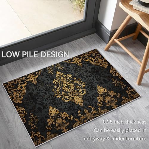 Tapete corredor Damask 2x3 ft negro y dorado miniatura 5
