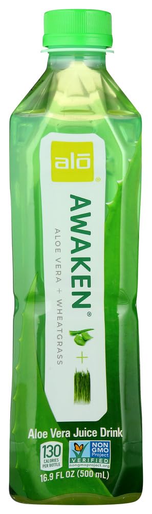 Alo Original Awaken Aloe Vera Juice Drink - Wheatgrass - Case of 12 - 16.9 fl oz.