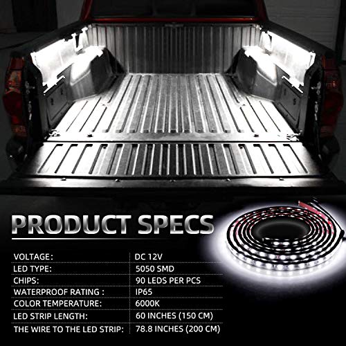 LED Truck Bed Lighting 2PCS 60Inch Flexible Strip Light Kits 12V High Brightness with On-Off Switch Fuse 2-Way Splitter Cable for Cargo Boats Pickup SUV or Others(IP65)