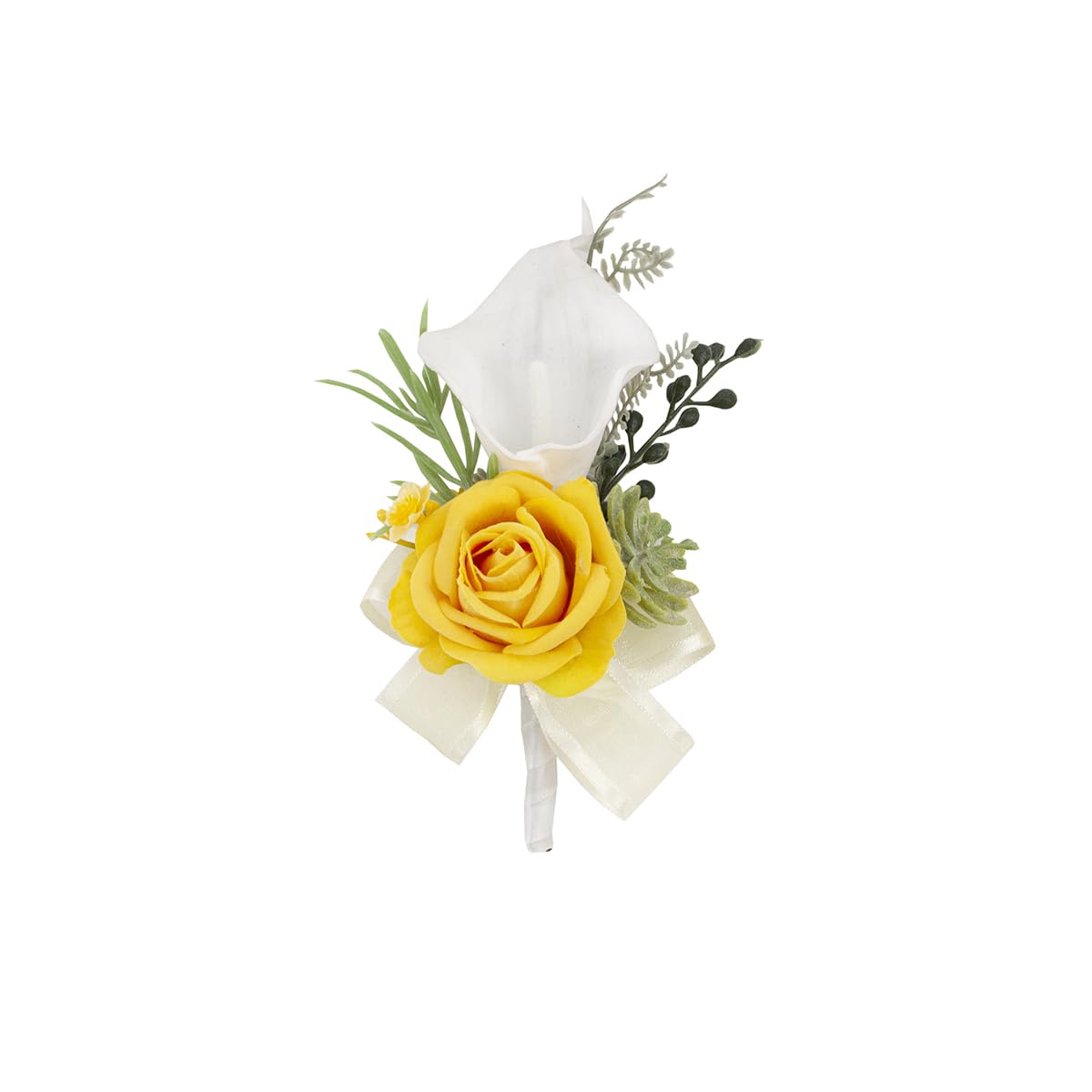 Floinla 1Pc Single Yellow Boutonnieres for Men Wedding Prom, Artificial Calla Lily Sunflower Flower Groom and Groomsmen Boutonniere for Wedding Homecoming Ceremony, Party