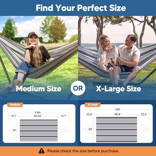 Image of SUNCREAT Hammocks for Outside, Portable Heavy Duty Tree Hammock, Dark Gray & Light Gray