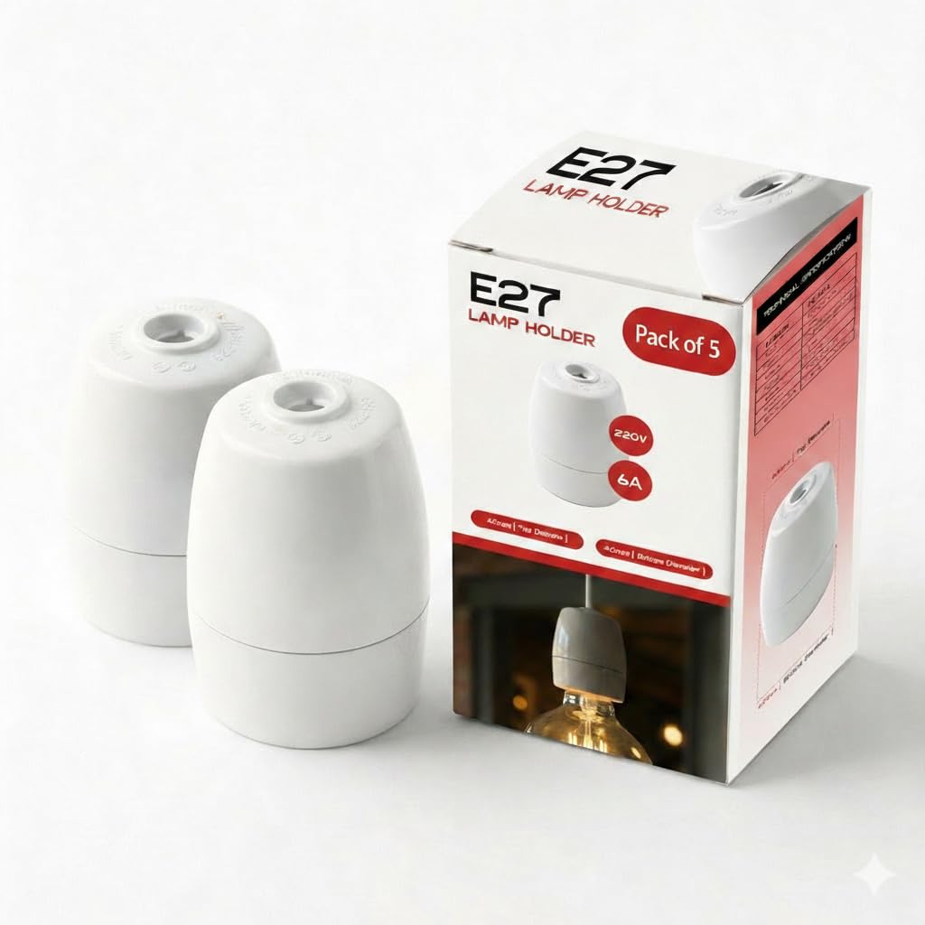 E27 Edison Screw Bulb Holder 6V Lamp Holder Socket Heat Resistant White with Brass Terminals, Durable High Temp Base for LED Light Fitting (Pack 5)