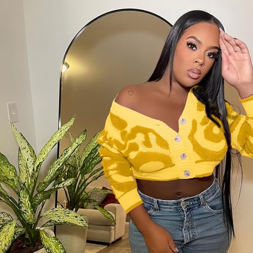 Image of ThusFar Women Fashion Button Down Colorblock Cardigan Sweaters Fall Slim Crop Outwear Open Front Knit Coat Streetwear