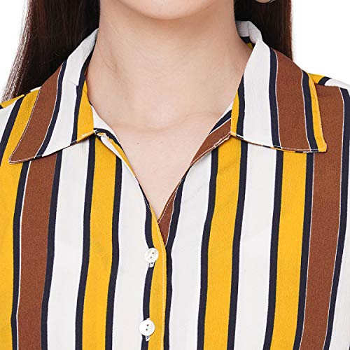 109 F Women's Striped Below Knee Dress (8907540461464_Yellow_Small