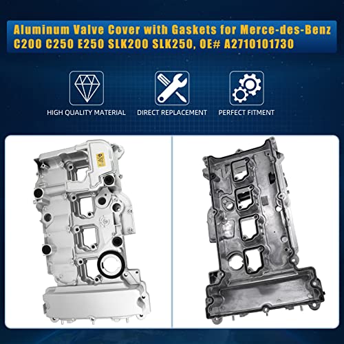 Image of Upgraded Aluminum Valve Cover with Gaskets Compatible with Merce-des-Benz C200 C250 E250 SLK200 SLK250, OE# A2710101730 2710101730