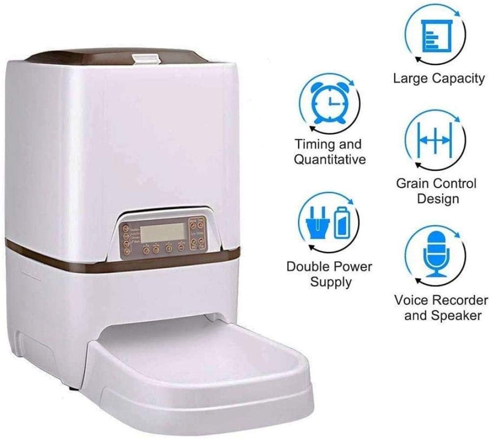 Pet Alimentatore Automatico Display LCD Registrazione vocale Timer per erogatore di Cibo per Gatti Controllo programmabile 6L Grande capacità-Bianco-33,5 * 17 * 36 cm
