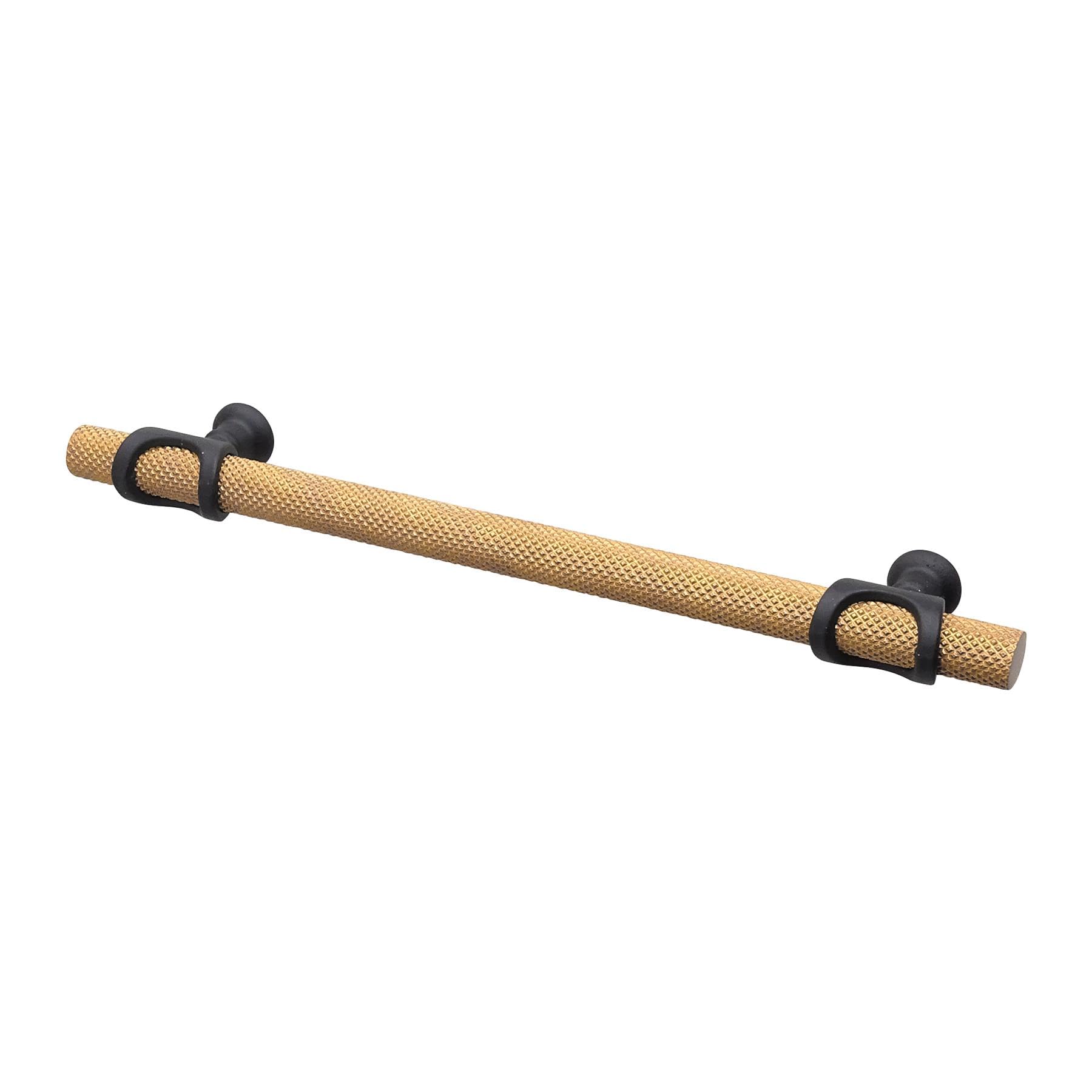 Decoranddecor Amelia - Knurled Cabinet Handles | Aluminium T-Bar Kitchen Cupboard Handles | Furniture Knobs | 128mm Hole Centre, Matt Gold - Matt Black