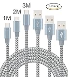 Flashstye USB Type C Cable 3 Pack 1M 2M 3M Ultra Strong Durable Nylon Braided Wire Quick Syncing & Charging,ChromeBook Pixel,Nexus 6P/5X,LG G5 , HTC 10 and More.(Gray)