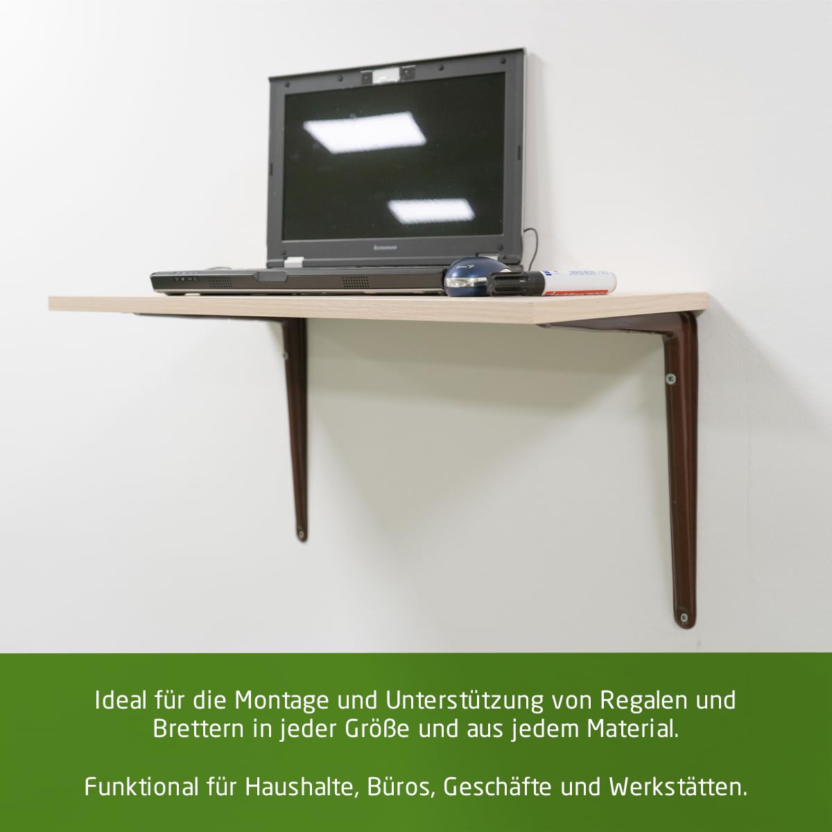 Amig - Set Wandregalhalterungen - 20 Stück - Stahlwinkel - 350x300 mm - Braun - Belastbar bis 35 kg - Winkel für Regalböden - Regalträger - Einfache Montage