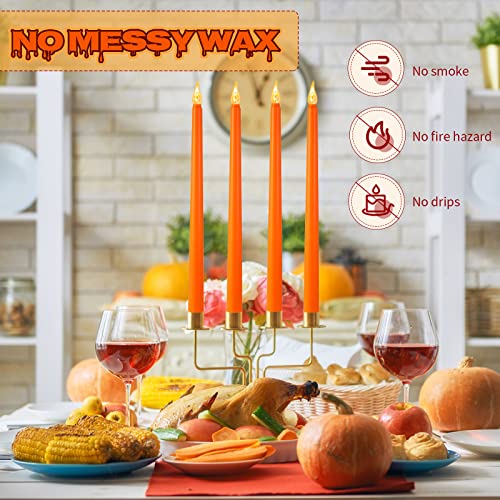 Image of CHENGU 12 Pcs LED Taper Candles Dripless Unscented Flameless Battery Dinner Candles for Halloween, Weddings, Church, Hanukkah, Christmas, Autumn, New Year Celebration(Orange)