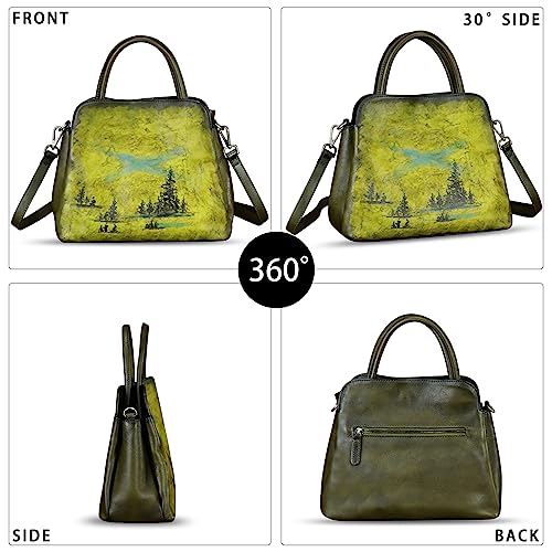 Image of Genuine Leather Handbag for Women Hand Painted Leather Top Handle Satchel Handmade Crossbody Purse