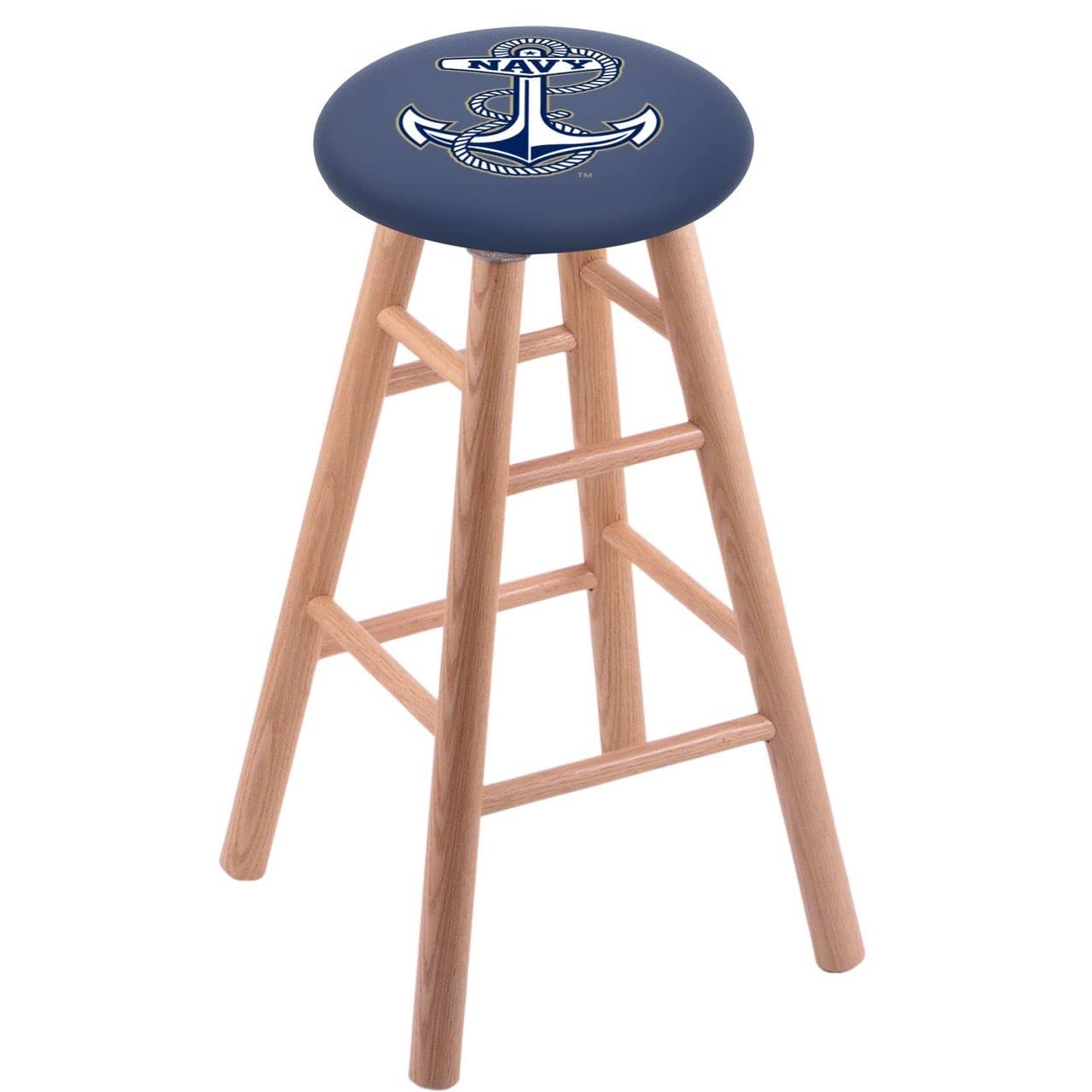 Holland Bar Stool Co. Oak Counter Stool in Natural Finish with US Naval Academy (Navy) Seat by The