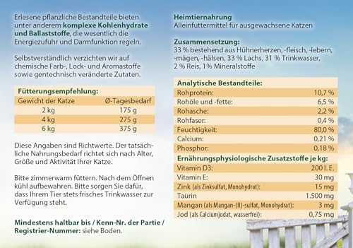 Dehner Best Nature Katzenfutter Adult, Lachs und Huhn mit Reis, 6 x 400 g (2.4 kg)