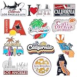 Konohan 12 Pcs California Magnets for Refrigerator Metal Fridge Magnet Magnetic California Souvenirs Gifts USA State Magnetic Los Angeles City Refrigerator Stickers, USA Flag, Coconut Tree
