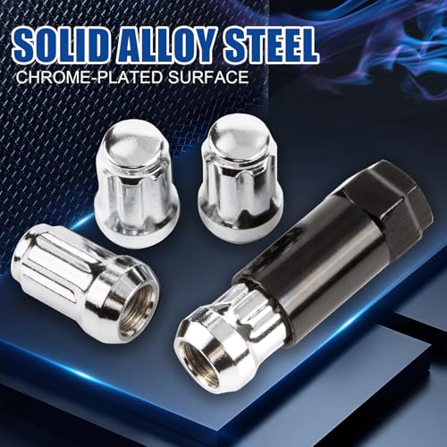 Image of JiiinMiiin M12x1.5 Wheel Locks Chrome with Key, 12x1.5 Wheel Locks 1.37 inch Length with 1 Key 60 Degree Conical /Cone Bulge Seat Closed End 4PCS