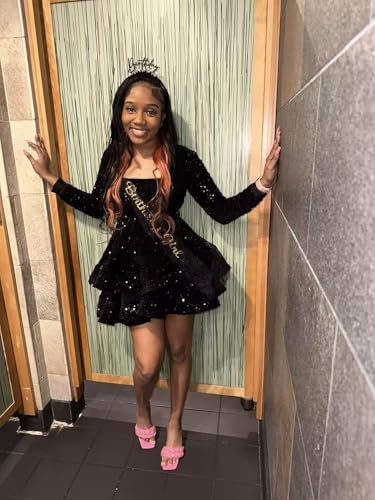 RSOETOO Sequin Short Homecoming Dress for Teen Sparkly Long Sleeve Prom Sweet 16 Dresses RO1972