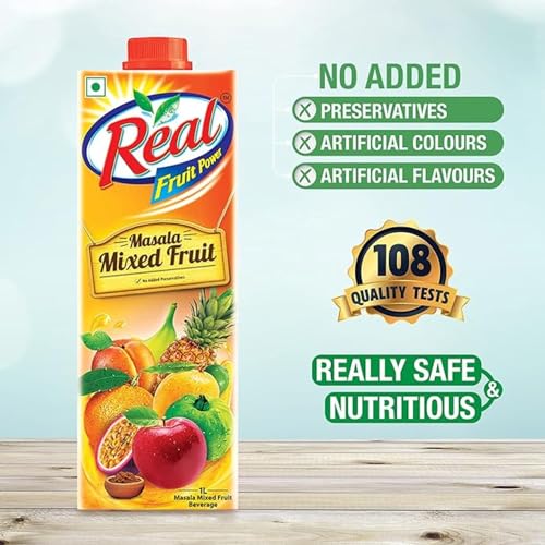 Image of DABUR Real Masala Mixed Fruit Juice - 1L (Pack Of 4) | No Added Preservatives, No Artificial Colours & Artificial Flavours | Goodness Of Best Fruits With Chatpata Masala, Daily Dose Of Fruit Nutrition