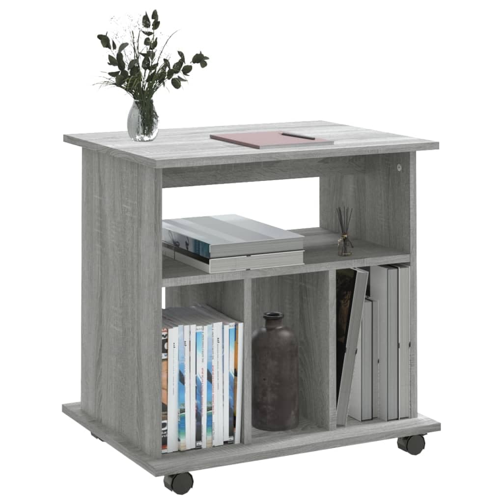 Brokky Armadietto con Ruote Grigio Sonoma 60x45x60cm Legno Multistrato-Carrello Porta Stampante,Mobiletto con Ruote,Supporto per Stampante in Legno,Classificatore per Documenti per Studio,Ufficio