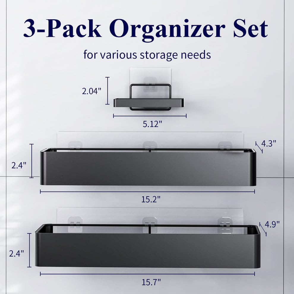 Kitsure Shower Caddy with a Soap Holder, Large Organizers, Shelf for Inside Shower Room with Easy Installation, Durable & Rustproof Shelves for Smooth Surfaces, Black