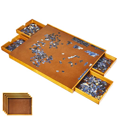 RELAX4LIFE Table de Puzzle en Bois pour Puzzle 1000 à 1500 PCS avec 4 Tiroirs, Tableau de Puzzle Transportable avec Surface de Travail 80 X 65 CM
