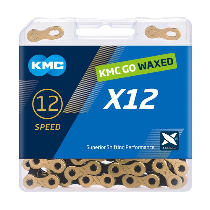 KMC | Wax X12 Bicycle Chain 12-Speed | Mountain Bike/Road/Gravel | 12 Speed Chain: Shimano & Campagnolo Compatible | 126 Links, Missing Link Included | Silver