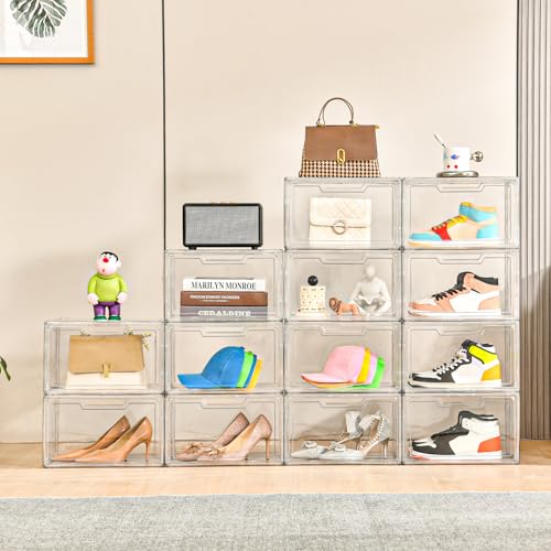 Image of Clemate 5 Pack Clear Stackable Shoe Organizer Box with Lids, Acrylic Shoes Box with Magnetic Doors, Transparent Shoe Bins Closet Organizer, Fit up to US Size16, Containers for household or kitchen use
