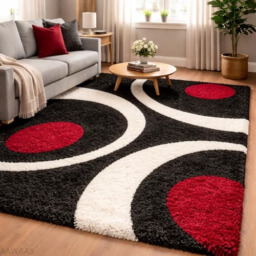 Image of Xenluxe 3D Shaggy Polyester Carpet Rug Runner Area Mats for Bedroom /Living Area /Home with Anti Slip Backing Soft /Fluffy Hight Pile - (Moon Red, 6x9 feet)