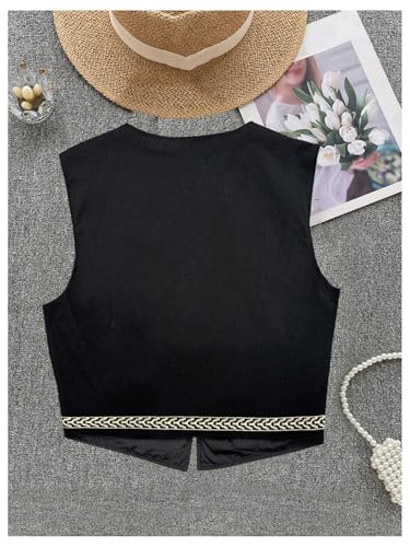 Verdusa Women's Cowgirl Vest Western Outfit Linen Vest Embroidered Boho Tops2