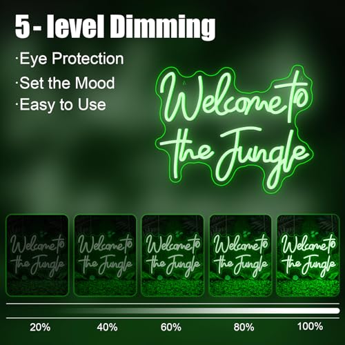 Image of ineonlife Welcome to the Jungle Neon Sign Green Letter LED Neon Lights for Bedroom Wall Love Oh Baby for Room Decor Bar Party Wedding Engagement Wall Hanging Decor USB Powered Green USB Powerd 15.3x12.6in
