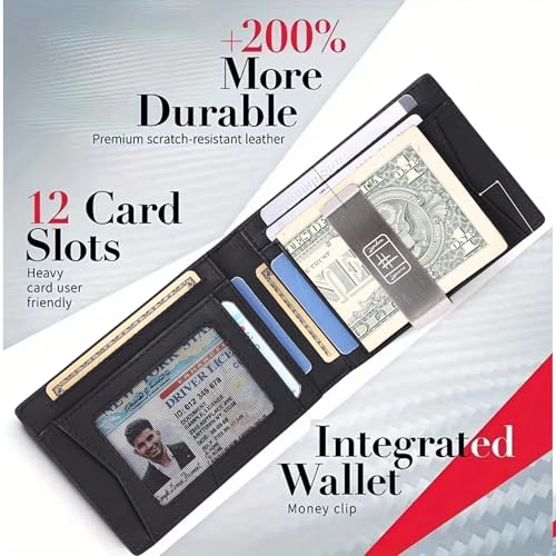 Mens Slim Leather Wallet with Money Clip RFID Blocking Bifold Credit Card Holder for Men with Gift Box (Carbon Black)2