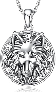 YAFEINI Wolf Necklace Jewellery for Women Sterling Silver Moon Viking Pendant Necklace Gifts for Men Girls