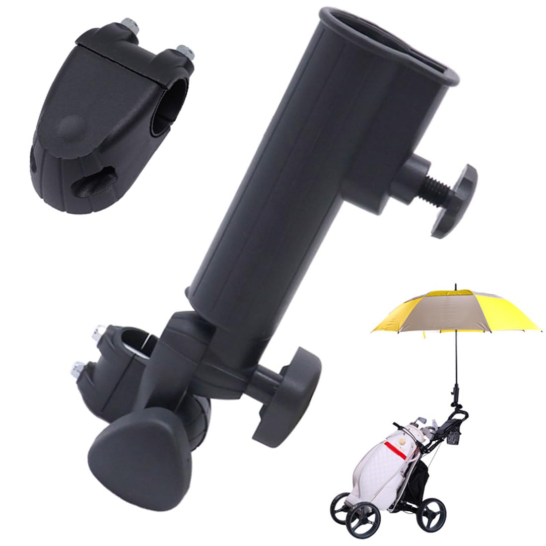 FiTspi Adjustable Golf Cart Umbrella Holder, Outdoor Durable Golf Cart Trolley Umbrella Stand fits all Models Accessory, Perforated Umbrella Clip Mounting Attachment For Golf Cart Bike