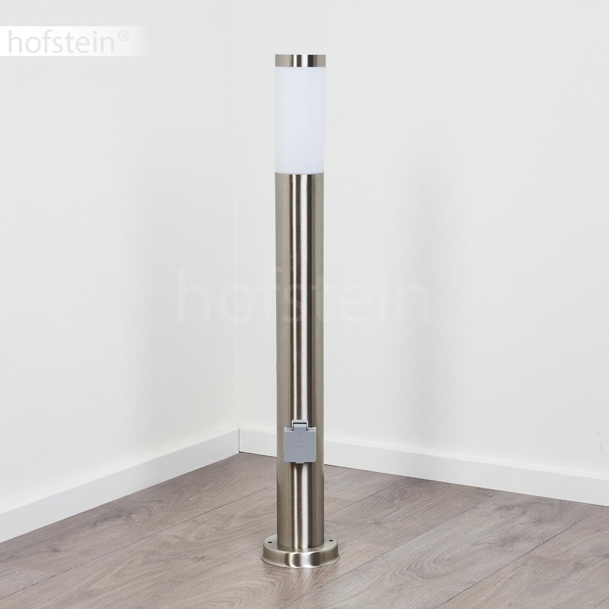 Lampa zewnętrzna Sessa, nowoczesna lampa cokołowa z metalu/tworzywa sztucznego w kolorze niklowo-matowym/białym, gniazdko, lampa ścieżkowa 80 cm, lampa ogrodowa, E27, oświetlenie ogrodowe IP44, bez