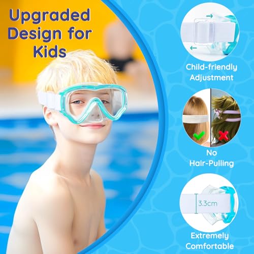 Image of MOMUSE Kids Swim Goggles 3-14 with Soft Fabric Strap, 3D No-Leak Nose Cover | No Hair Pulling, Mirrored Shatterproof Lens, Anti-Fog & UV Protection, Diving Mask Swimming Goggles Toddler /Youth Boys Girls
