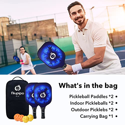 Niupipo Pickleball Paddles, Usa Pickleball Approved Pickleball Paddles Set Of 2, Carbon Fiber Face, Polypropylene Honeycomb Core,Pickleball Rackets With 4 Balls And 1 Pickleball Bag #TOP5