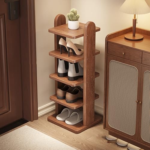 Étagère à chaussures verticale marron en bois pour petits espaces