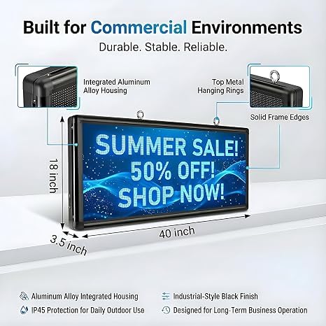 Image of P6 Outdoor Full Color LED Scrolling Sign 40 inch x 18 inch, Programmable Digital Display with WiFi & USB Control, High Brightness Waterproof LED Message Board for Storefront Business Advertising