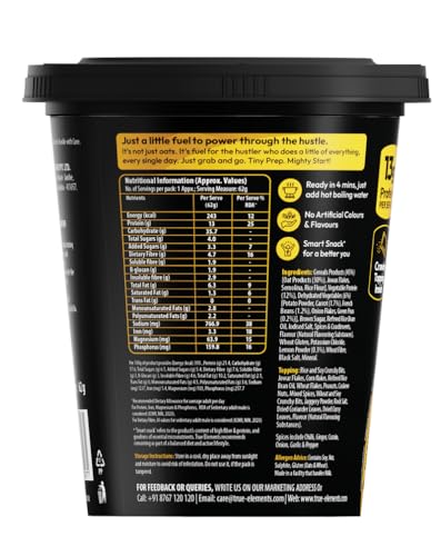 Image of True Elements Indi Masala Protein Oats 62g | Spicy & Tangy Indian Masala Flavour | Savoury High Protein Oats Cup