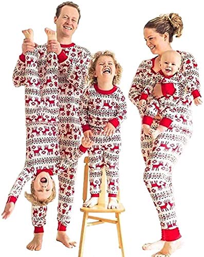 Matching Family Pajamas Sets Christmas PJ's Bear Santa Printed Sleepwear with Red Plaid Pants for Kids & Adult