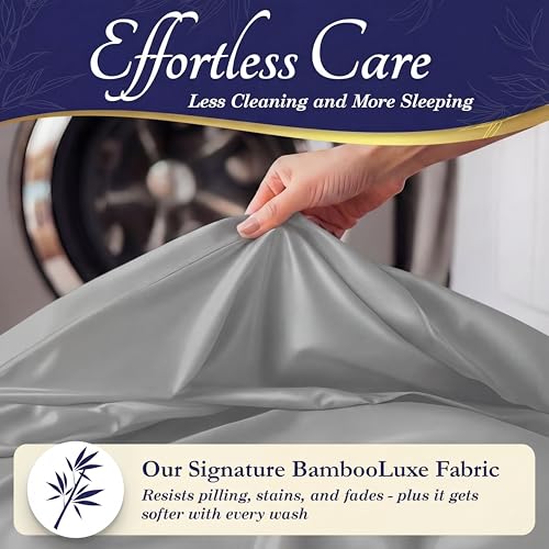 Image of DECOLURE 100% Viscose Derived from Bamboo Sheets Queen Size - Luxury 4 Pc Naturally Cooling Sheets, Ultra Soft Bed Set - Deep 17 inch Pockets, Durable Double Stitching, Oeko Tex Standard (Midgrey)