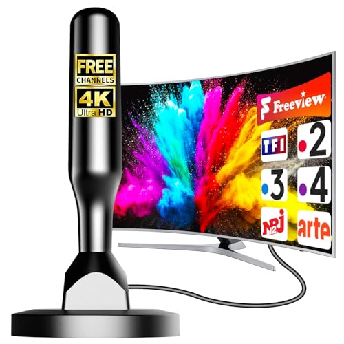 Antenne TV Intérieure Puissante 2026, Base Magnétique, Réception 360° Longue Portée, Accès aux Chaînes TNT Locales Gratuites, Compatible 4K 1080p Full HD HDTV,...
