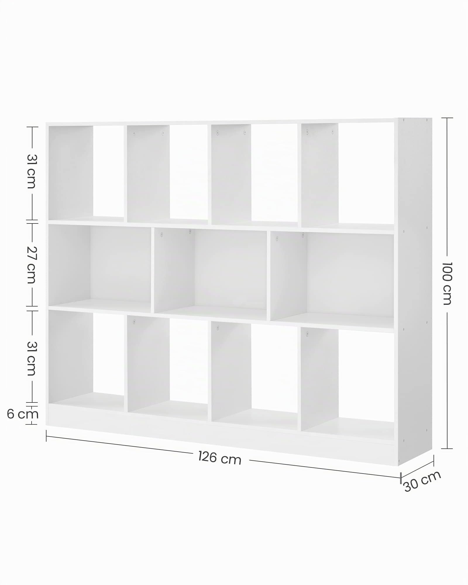 VASAGLE Bücherregal Würfelregal 11 Fächer 30x126x100 cm weiß LBC054T14