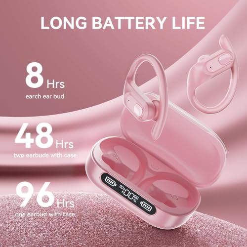 Image of occiam Active Noise Cancelling Wireless Earbuds Bluetooth Headphones Ear Buds 96Hrs Playback Clear Call Waterproof Earphones with Ear Hook Microphones for Sport Running Pink