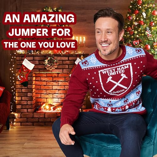 West Ham United F.C. Christmas Sweater Men Teenagers Crew Neck Long Sleeve Holiday Festive Knit Sweater M-3XL Mens Gifts4