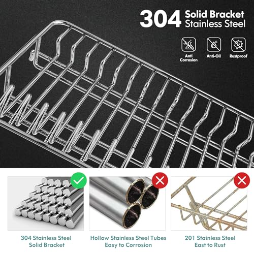 romision 2 Tier Dish Drying Rack, Large Dish Rack with 360° Swivel Spout, 304 Stainless Steel Dish Drainer Rack, Draining Board Rack for Kitchen Counter with Utensil Holder, Silver - Image 4