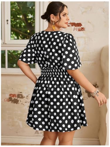 Image of Floerns Women's Plus Size Printed V Neck Short Sleeve Ruffle Hem Summer Short Dresses